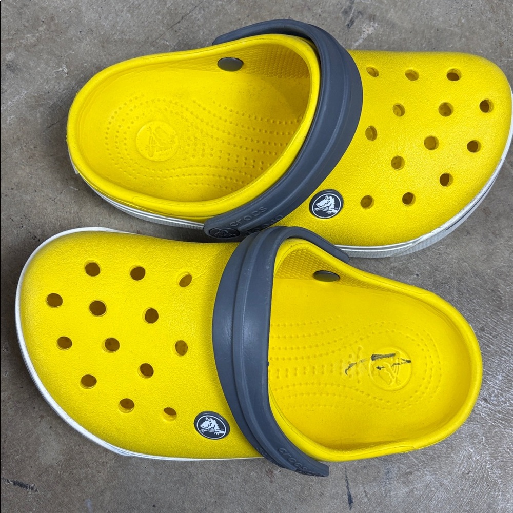 Kids Yellow Crocs with Gray Strap Juniors Size 1